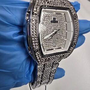 Iced Out VVS CZ 45mm Watch Silver-Tone Pave Bracelet Luxury Hip Hop.Ice!